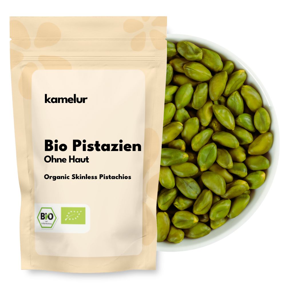 Bio Pistazien, ohne Haut 1kg; Pistazienkerne; geröstet, geschält, ungesalzen, grüne Pistaziennüsse