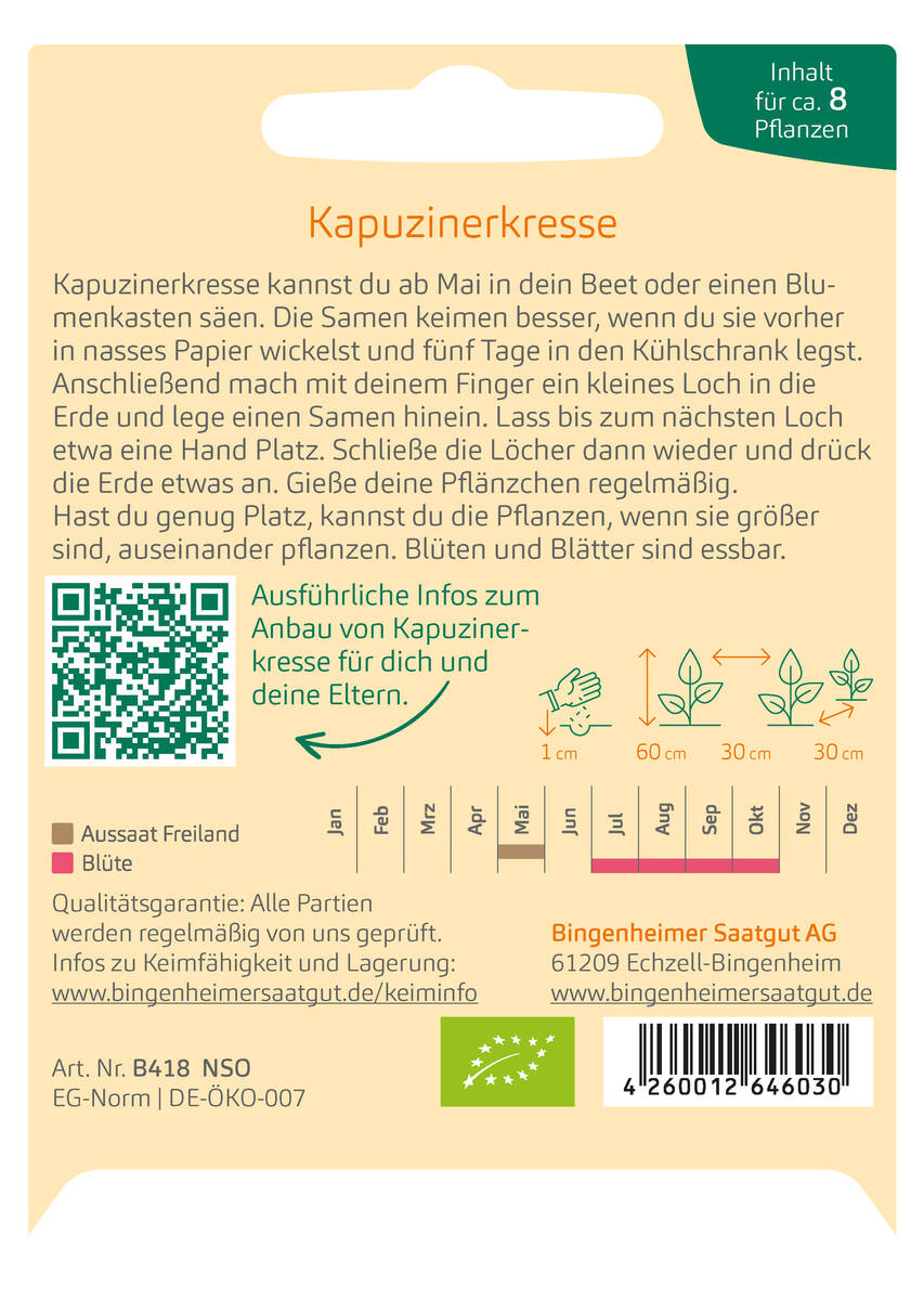Bingenheimer Saatgut Kinder Kollektion Kapuzinerkresse