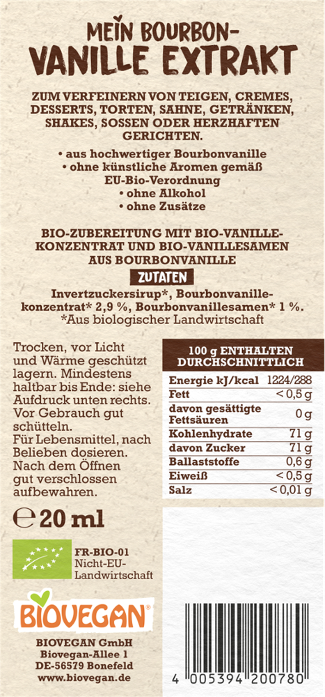 BIOVEGAN Bourbon-Vanille Extrakt 20ml