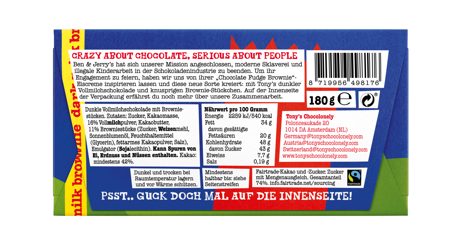 Vollmilchschokolade 42% Brownie, 180g Vollmilchschokolade 42% Brownie, 180g