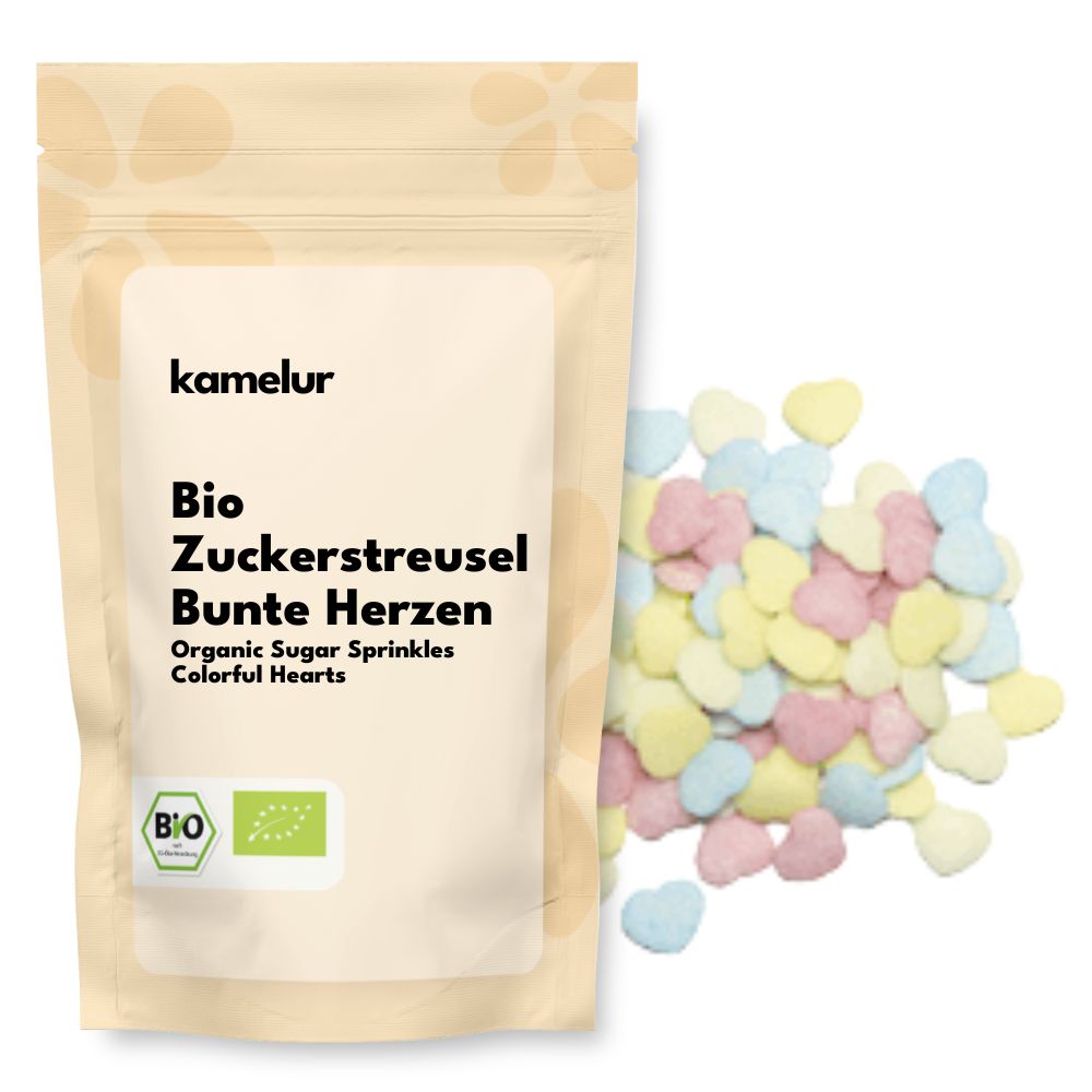 Bio Zuckerstreusel, bunte Herzen Coeurs multicolores en vermicelles bio