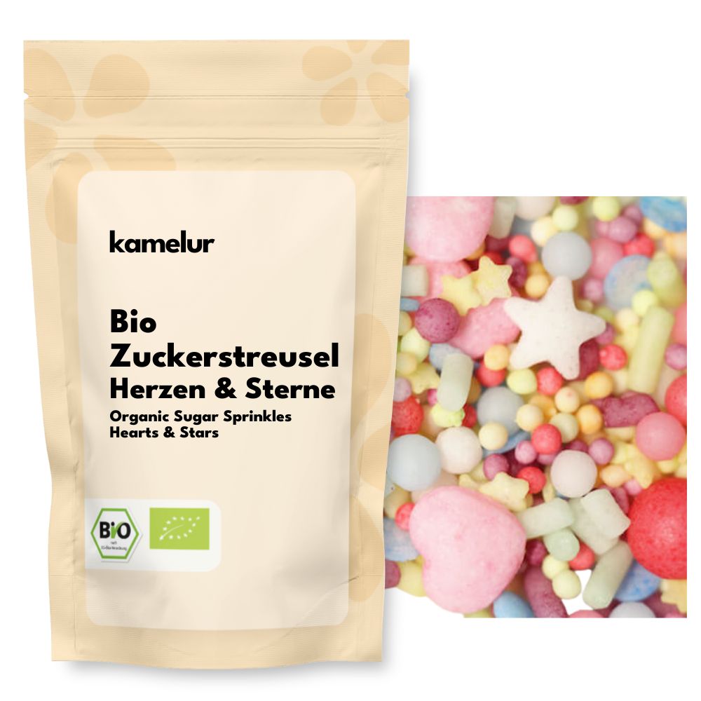Bio Zuckerstreusel, Herzen & Sterne Coeurs et étoiles en vermicelles bio