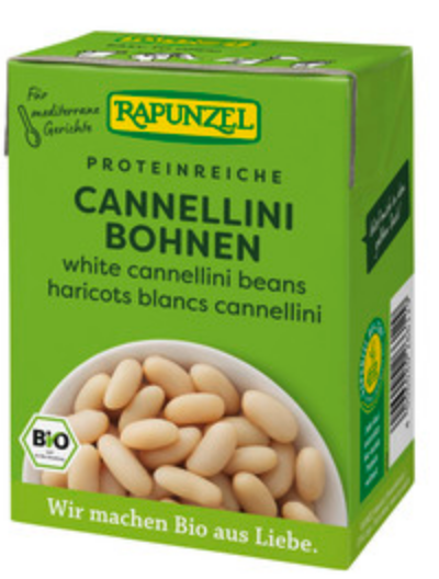 Rapunzel Bio weiße Cannellini Bohnen im Tetra Pak Rapunzel Bio weiße Cannellini Bohnen im Tetra Pak 380g