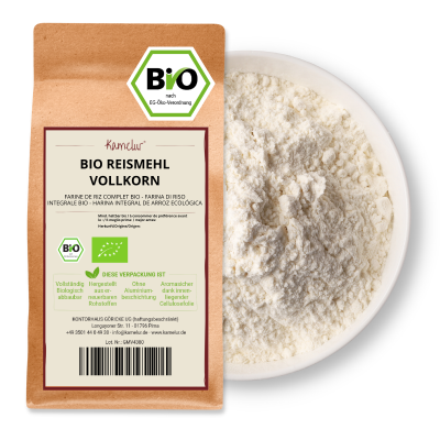 Bio Reismehl Vollkorn im nachhaltigen Beutel bei Kamelur kaufen