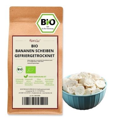 Gefriergetrocknete Bio Bananen Scheiben, ohne Zusätze,